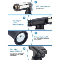 Rox BS-850 İki Alev Çıkışlı Bütan Gaz Torch Pürmüz